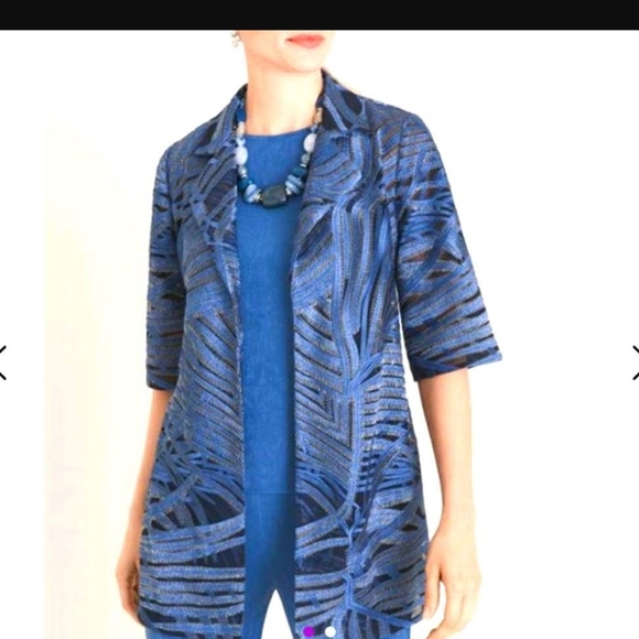 Chico’s Travelers Whimsy Mesh Stripe 3/4 Sleeve Jacket Wave Blue Size 3 NWT - Picture 4 of 6